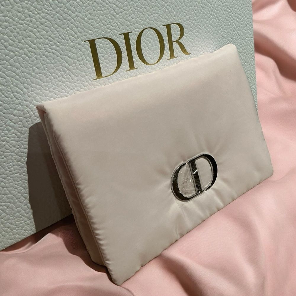 Dior Pink Folding Puffy Cosmetic Bag Pouch Clutch Travel Makeup - Picture 3 of 11